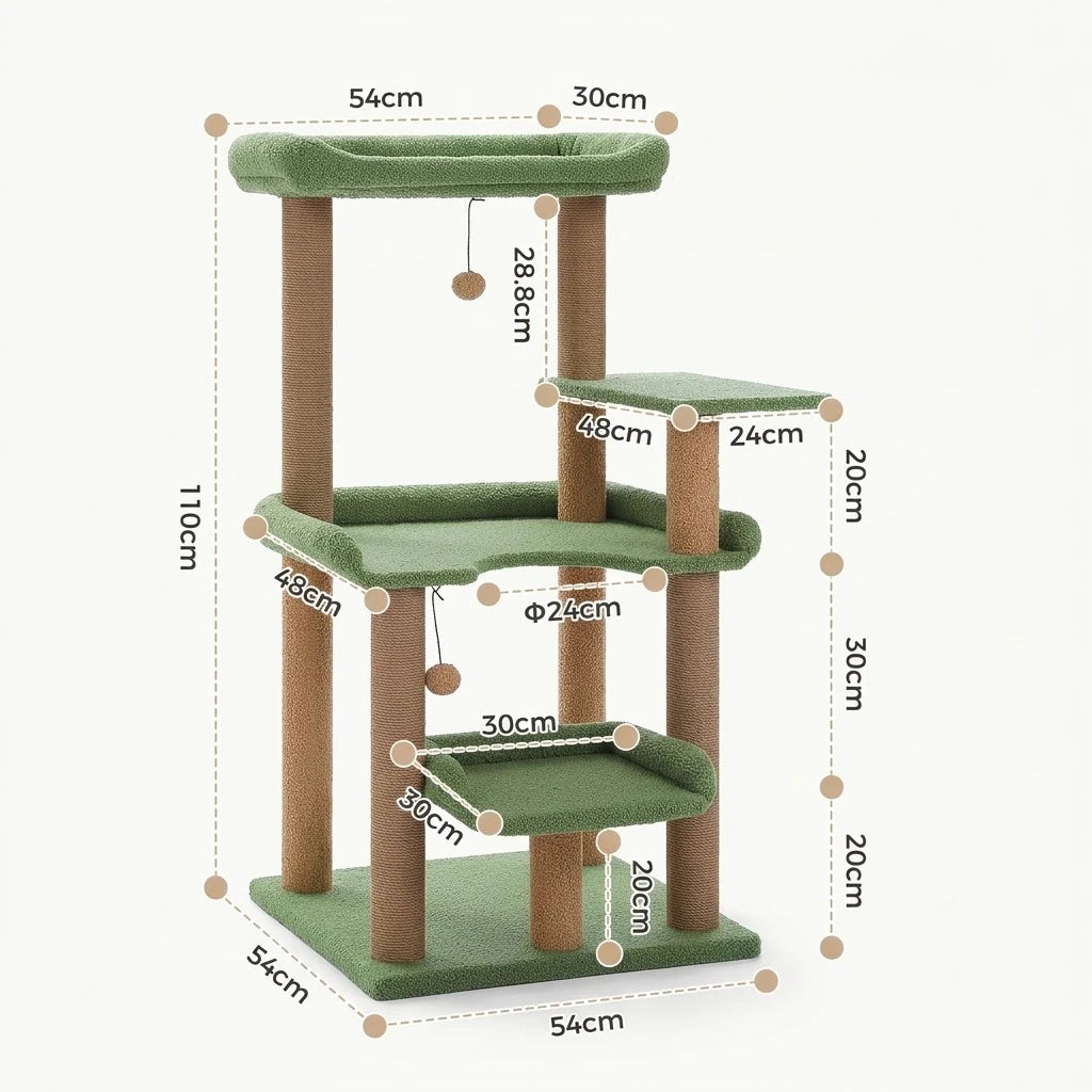 Schéma coté de l'arbre à Chat Escalier avec toutes les dimensions