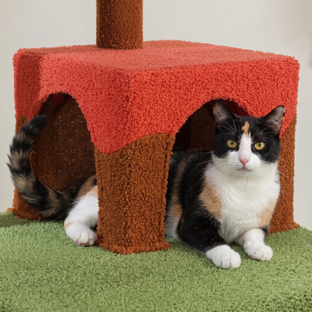Chat installé dans la niche de l'arbre à Chat Champignon