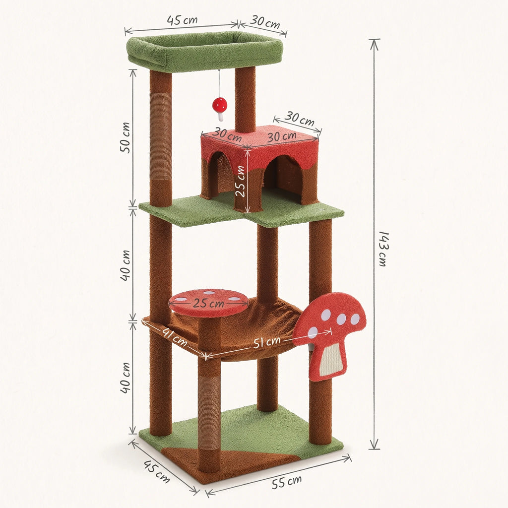 Schéma coté de l'arbre à Chat Champignon avec toutes les dimensions