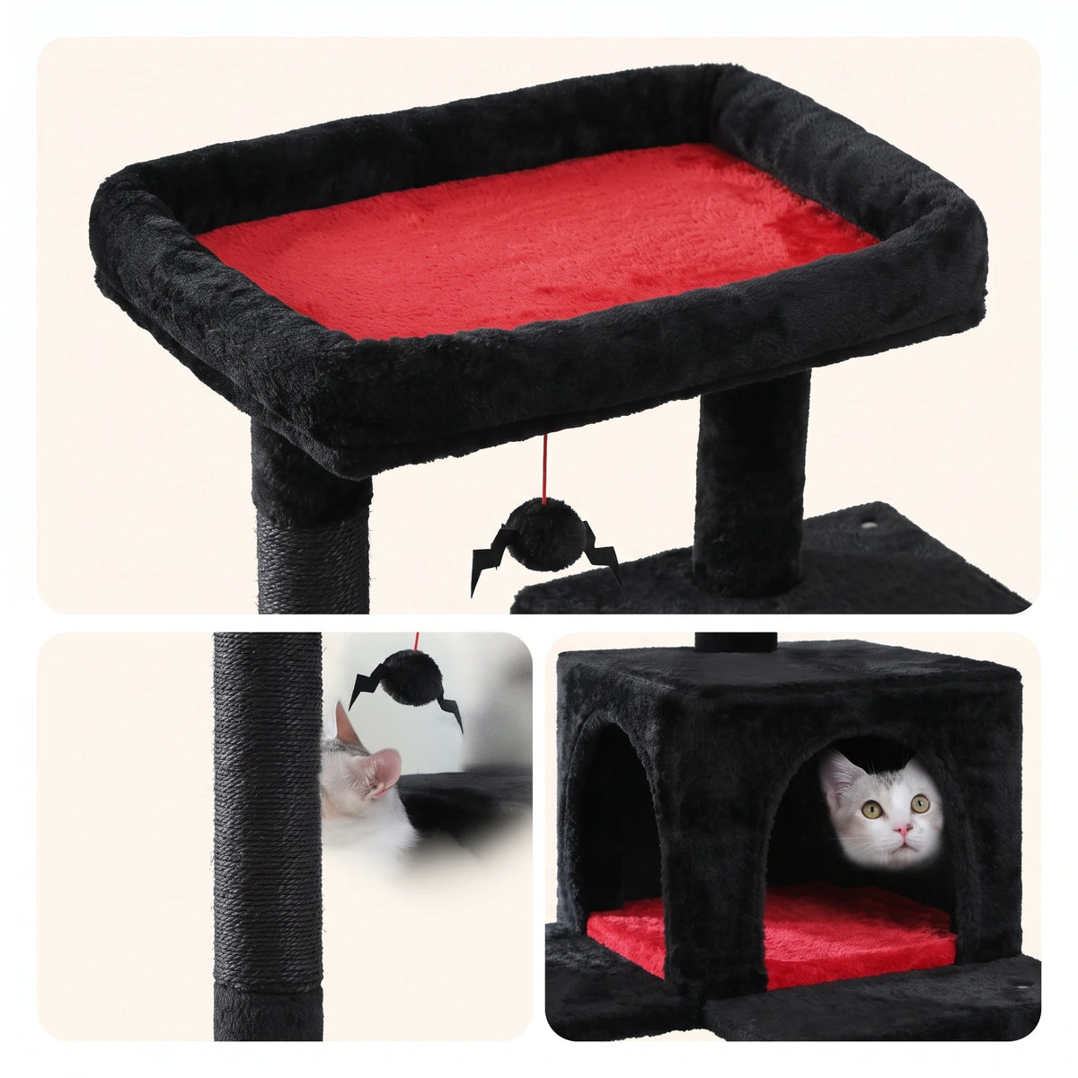 Perchoir rouge et niche de l'l'arbre à Chat Halloween