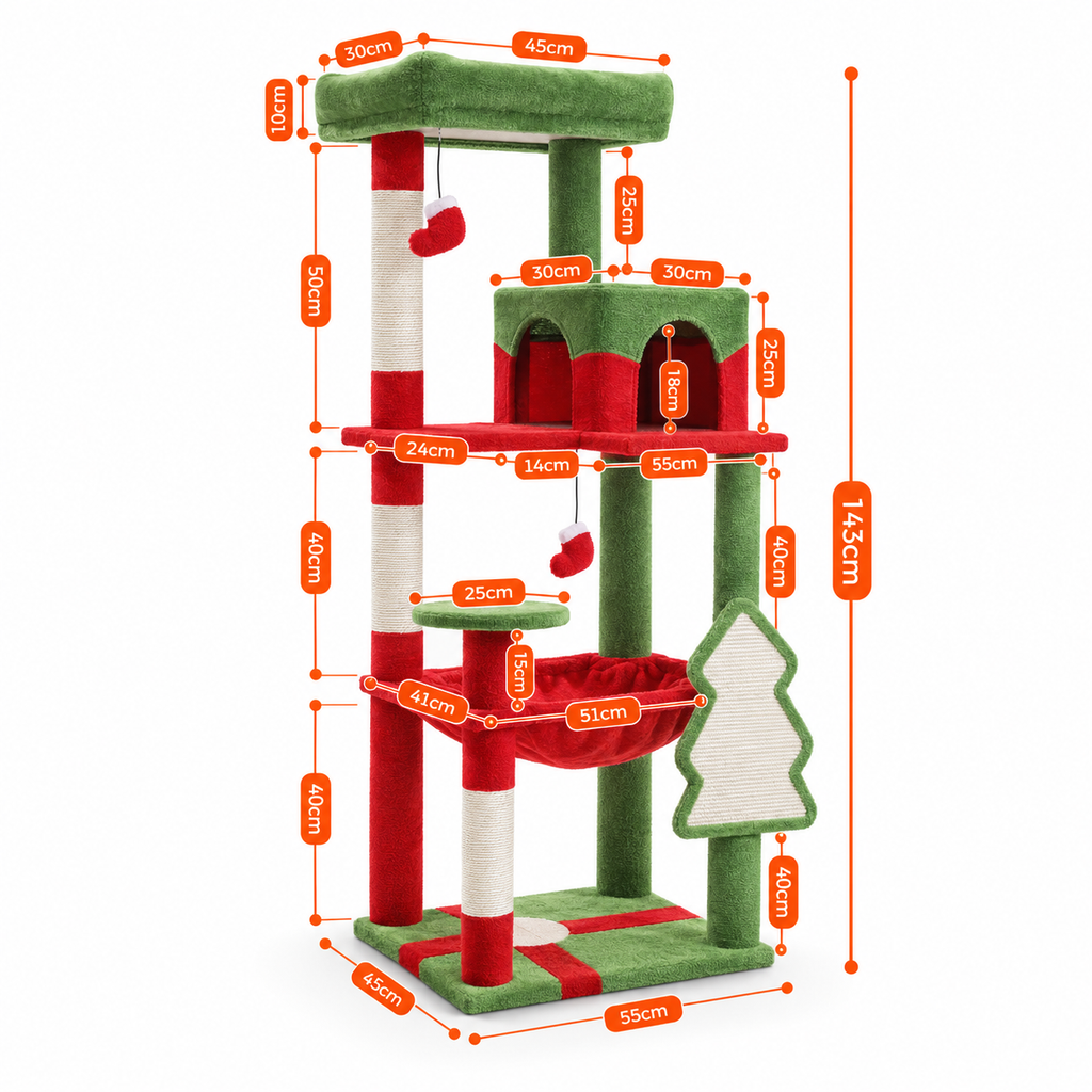 Schéma coté de l'arbre à Chat Sapin avec toutes les dimensions