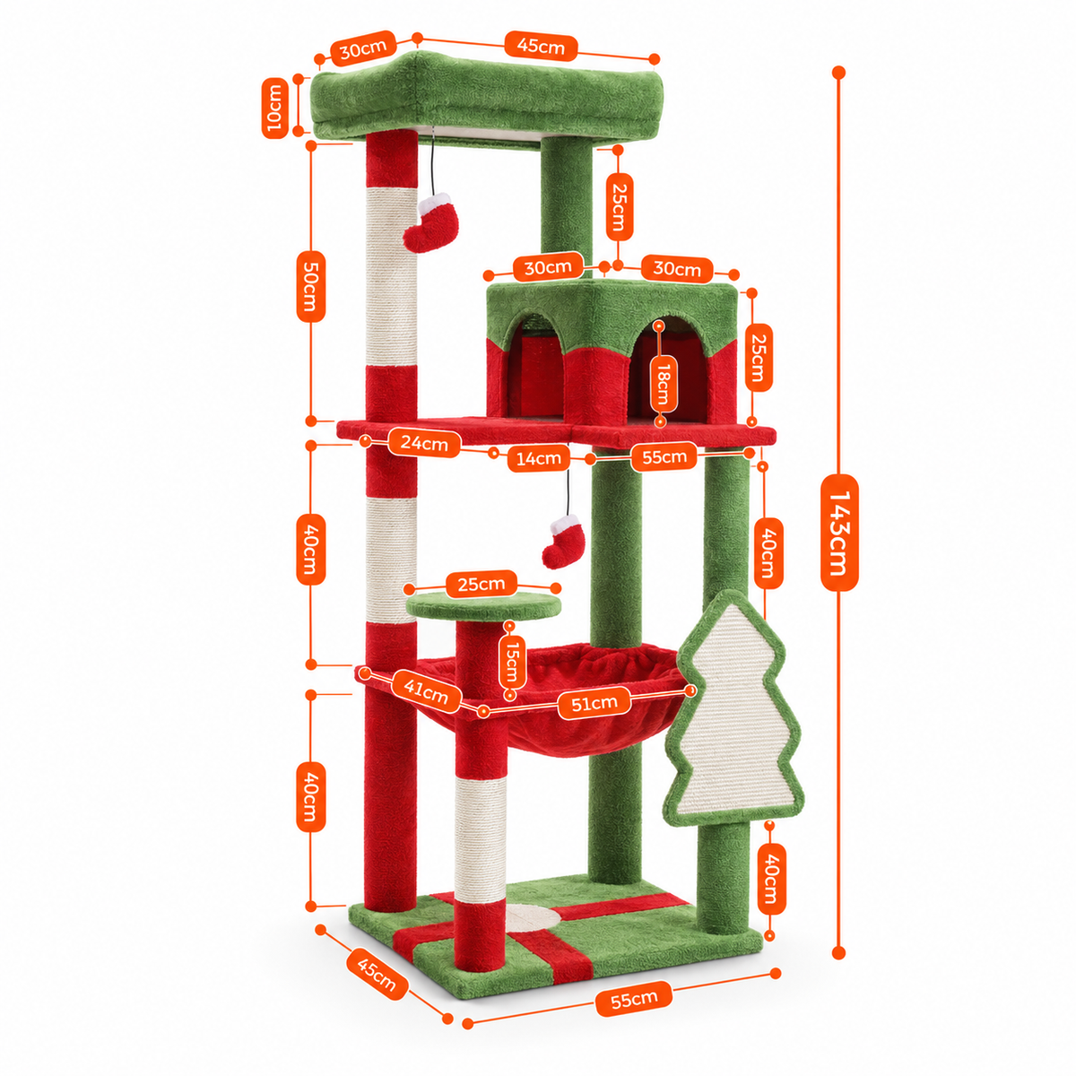 Schéma coté de l'arbre à Chat Sapin avec toutes les dimensions