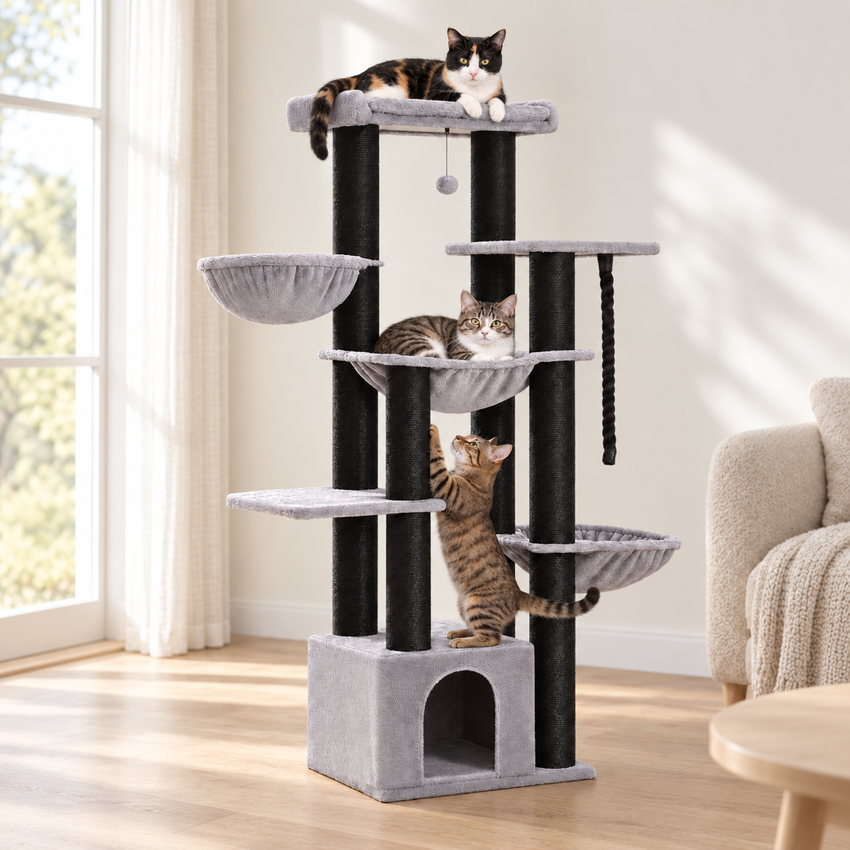 Arbre à Chat XXL Solide installé dans un salon lumineux