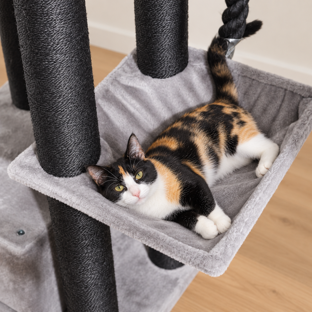 Chat couché dans le hamac de l'arbre à Chat XXL Solide