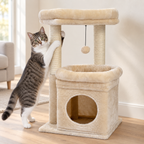 Chat faisant ses griffes sur le poteau en sisal de l'arbre à chat compact