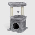 Arbre à chat compact gris clair de 60 cm avec niche et pompon suspendu