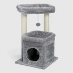 Arbre à chat compact gris clair de 60 cm avec niche et pompon suspendu