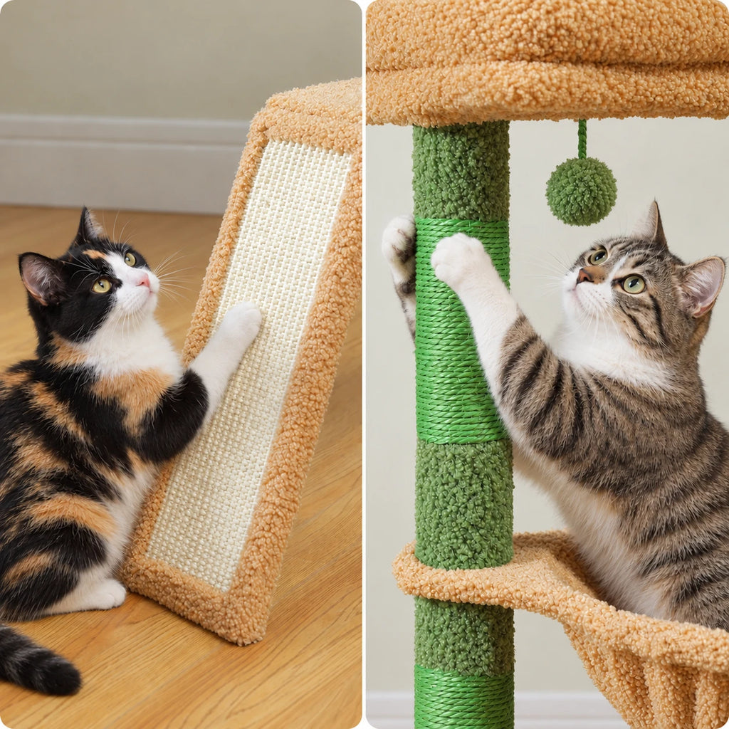 Chat faisant ses griffes sur l'arbre à Chat Coloré