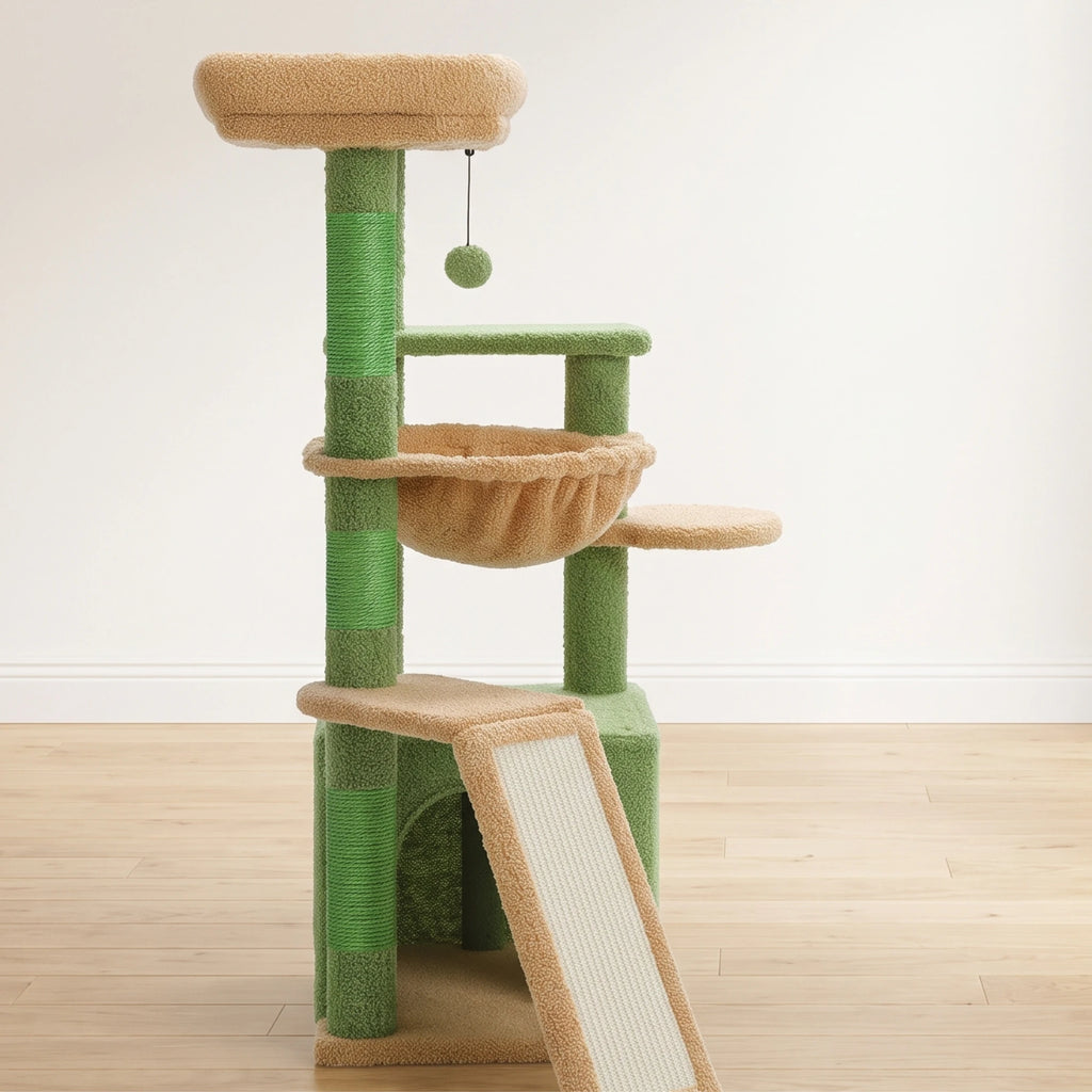 Chat allongé sur le perchoir de l'arbre à Chat Coloré