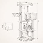 Schéma coté de l'arbre à Chat Classique avec toutes les dimensions