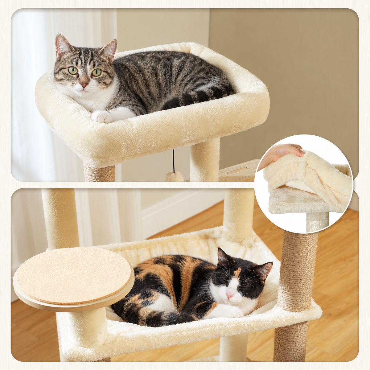 Chats jouant sur l'arbre à Chat en Bois Design