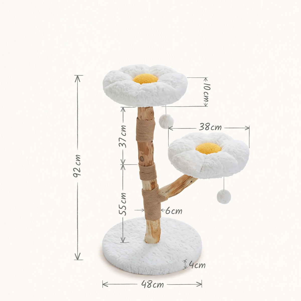 Schéma coté de l'arbre à Chat Blanc avec toutes les dimensions