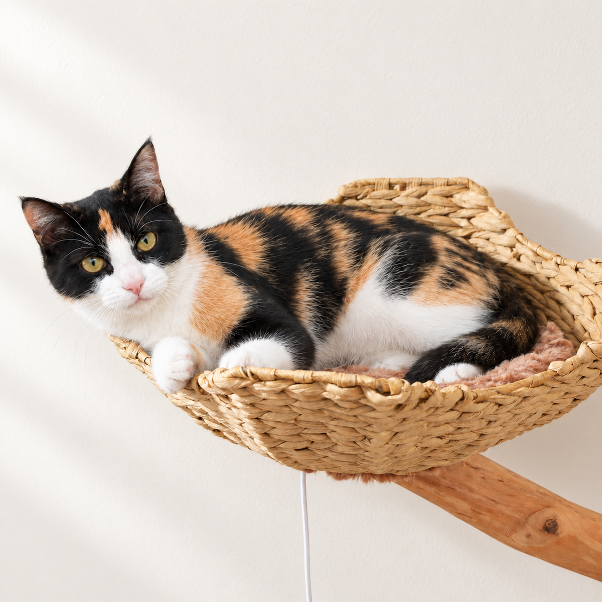 Chat installé dans le panier de l'arbre à Chat Fleur