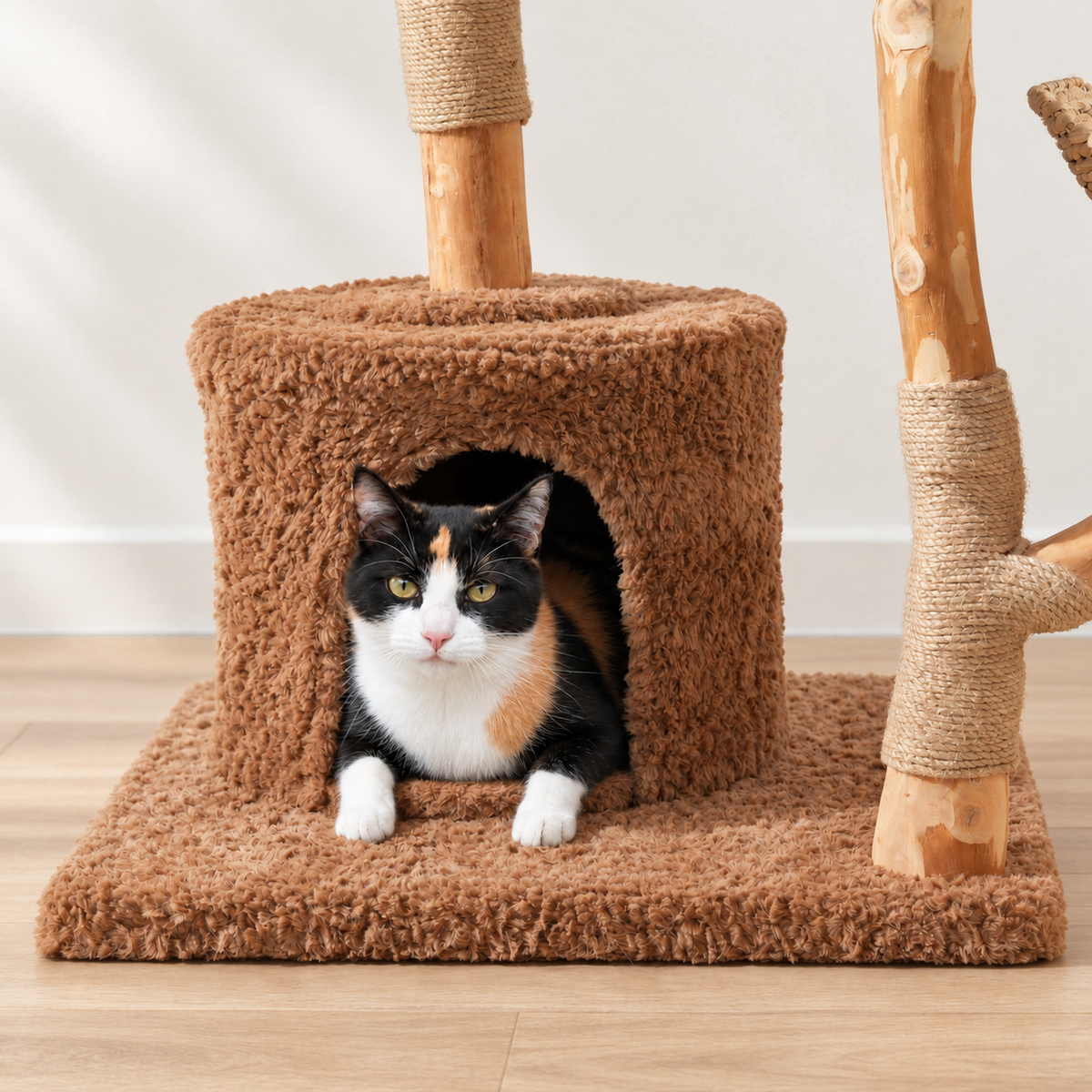 Chat installé dans la niche de l'arbre à Chat Fleur