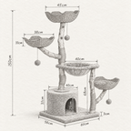 Schéma coté de l'arbre à Chat Fleur avec toutes les dimensions