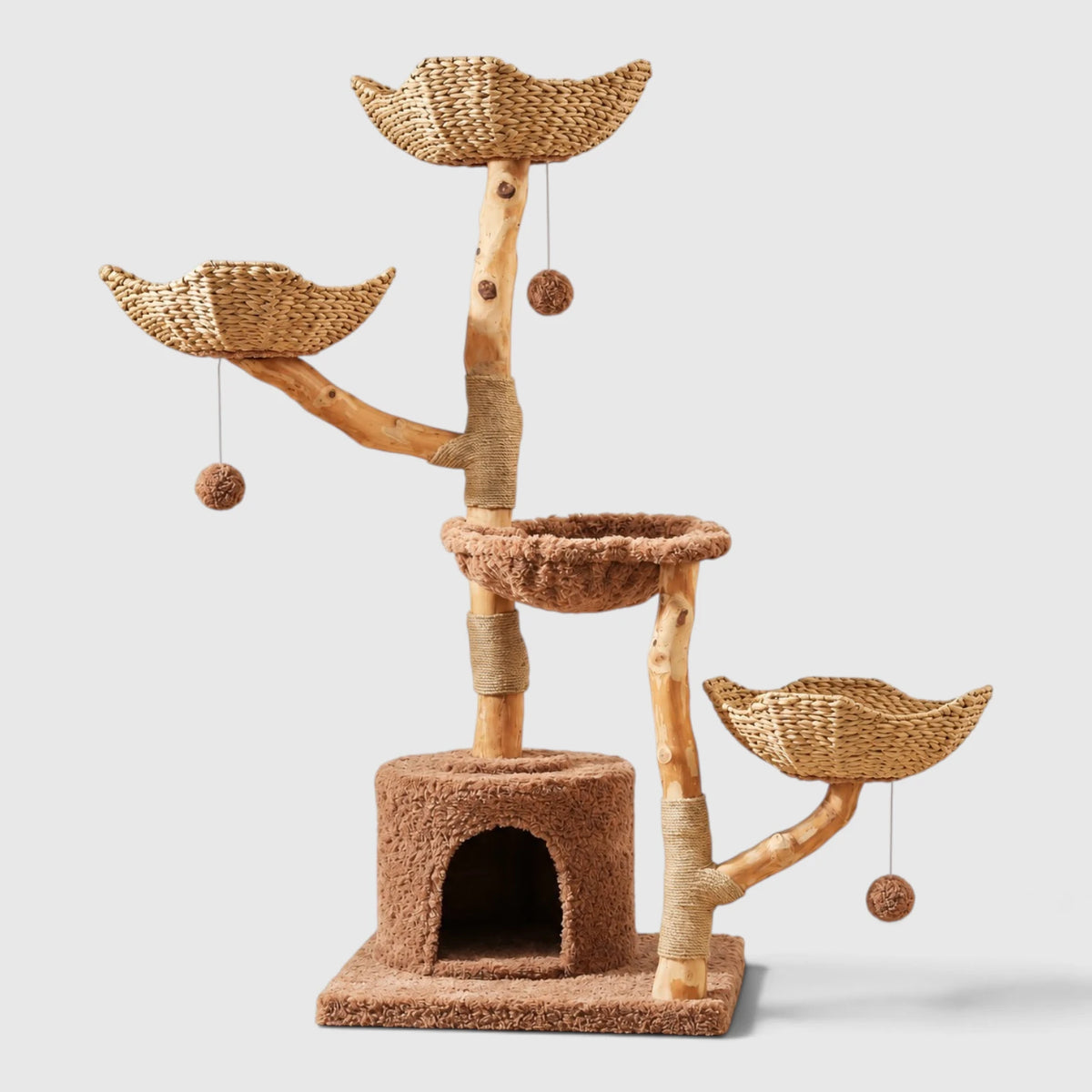 Arbre à Chat Fleur avec plateformes fleur et panier en rotin tressé