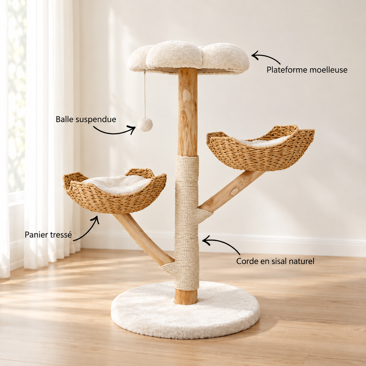 Matériaux et finitions de l'l'arbre à Chat en Bois 111 cm