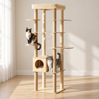 Grand Arbre à Chat en Bois installé dans un salon lumineux