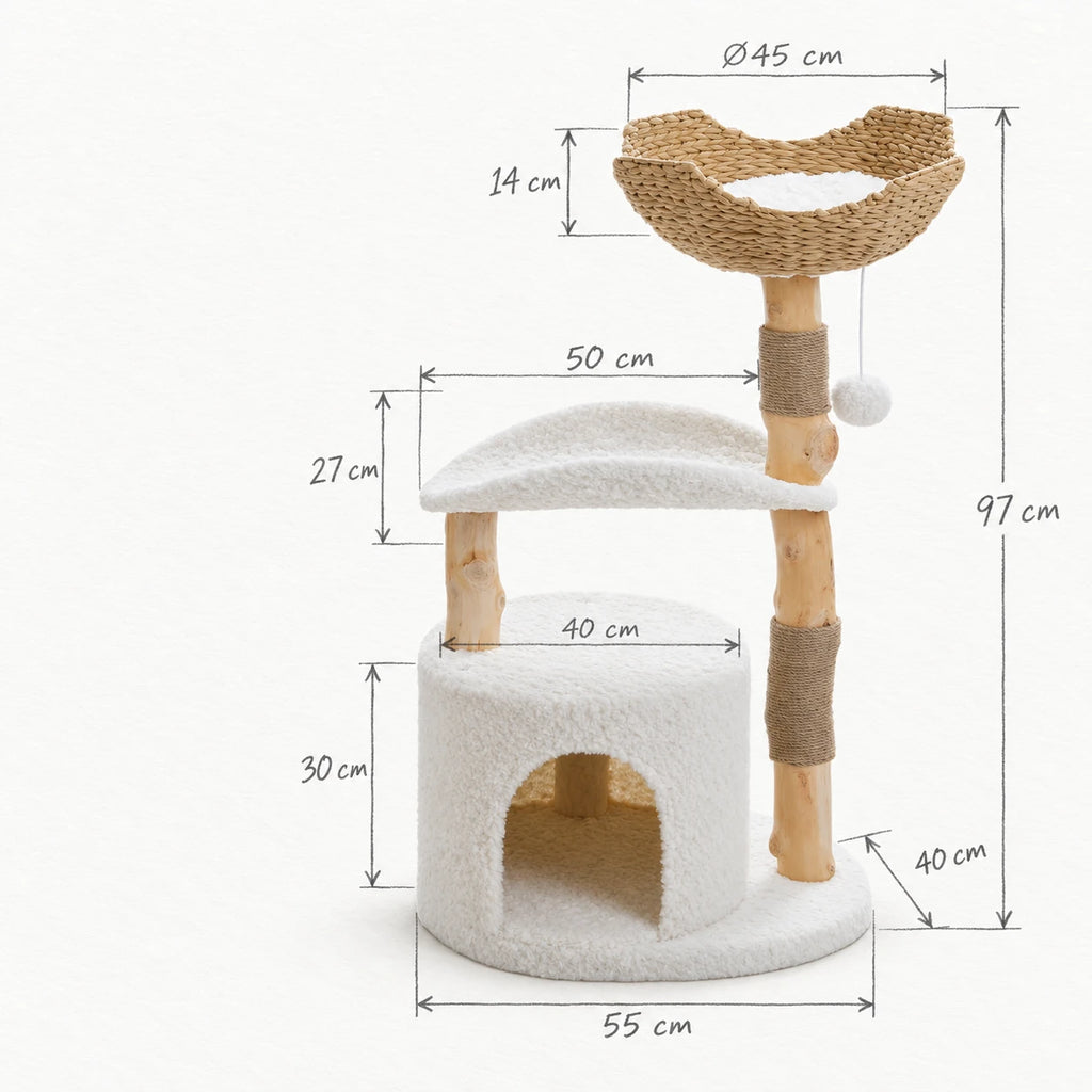 Schéma coté du modèle auvent de l'l'arbre à Chat Moderne