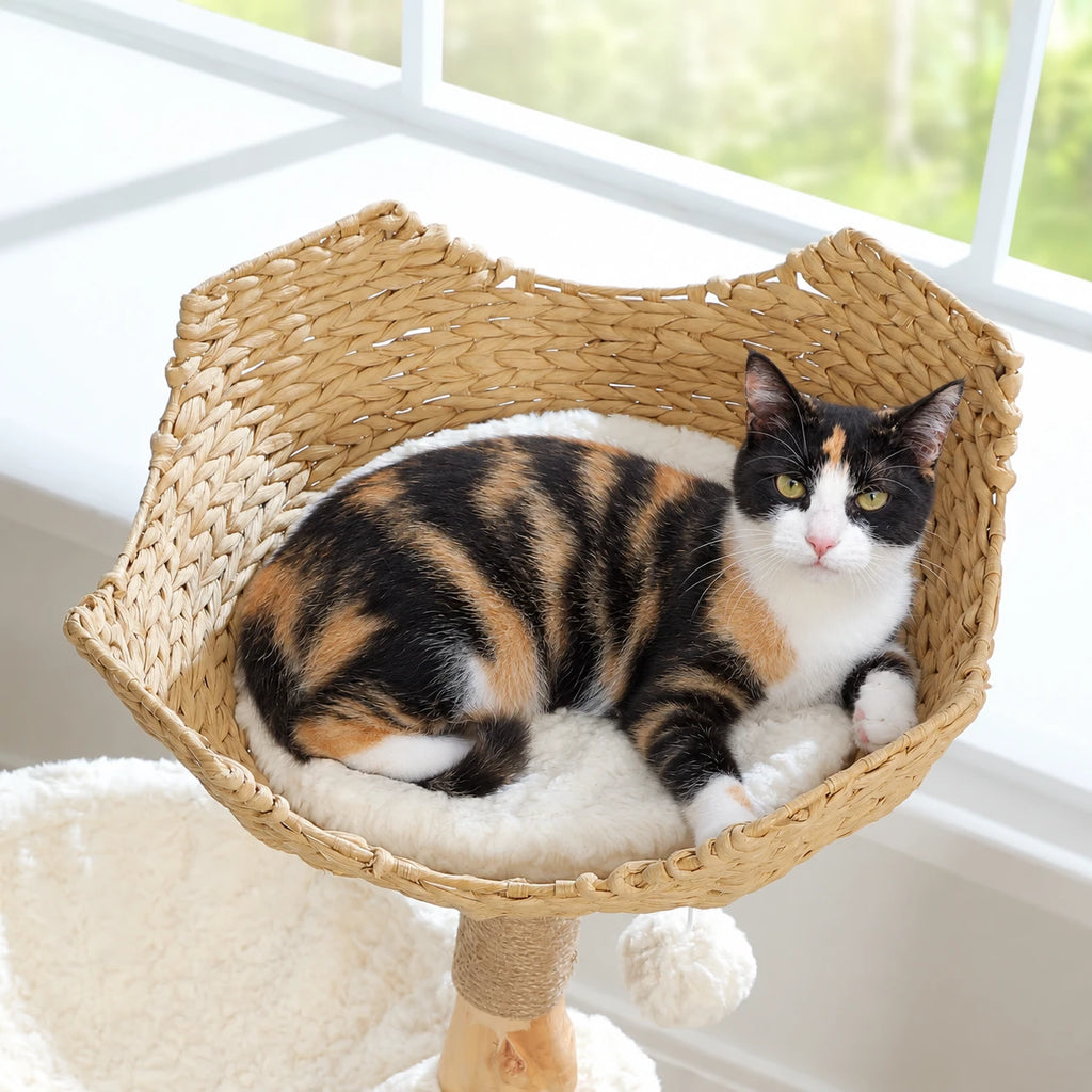 Chat blotti dans le panier de l'arbre à Chat Moderne