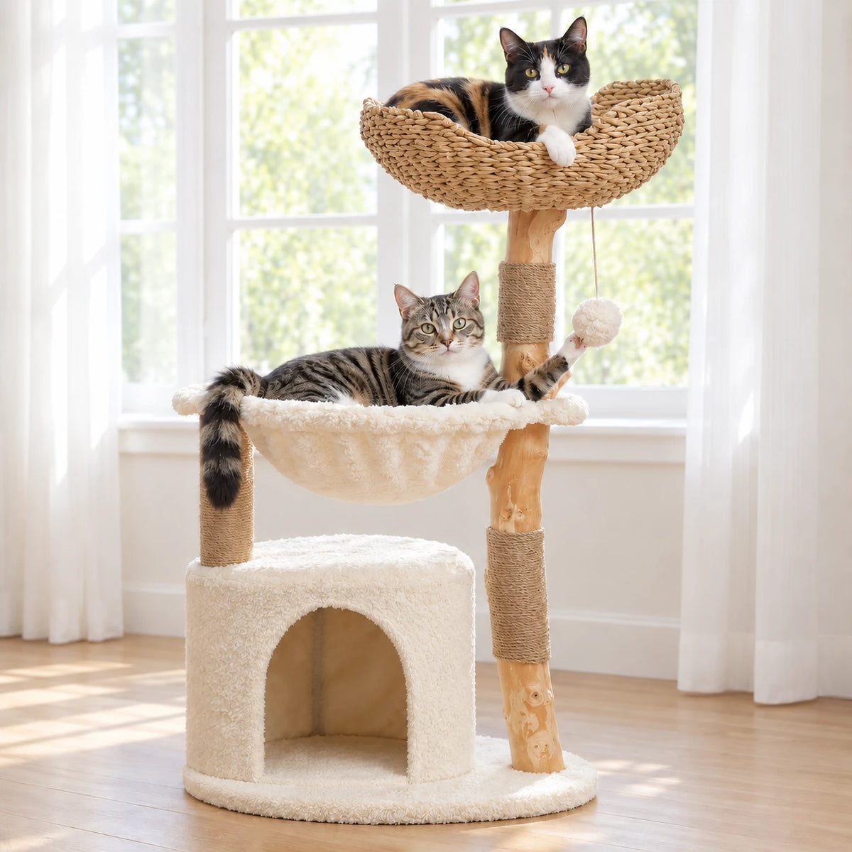 Chat installé dans le panier de l'arbre à Chat Moderne