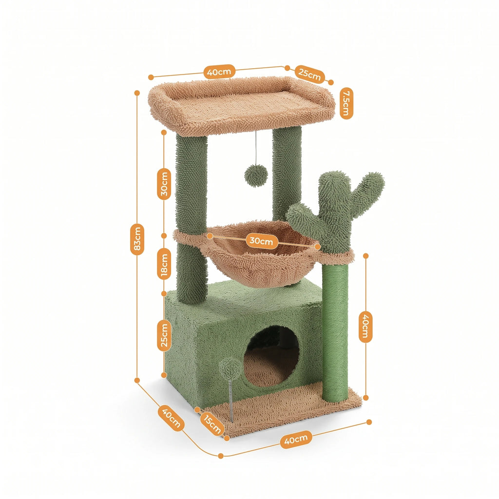 Schéma coté de l'arbre à Chat Vert avec toutes les dimensions