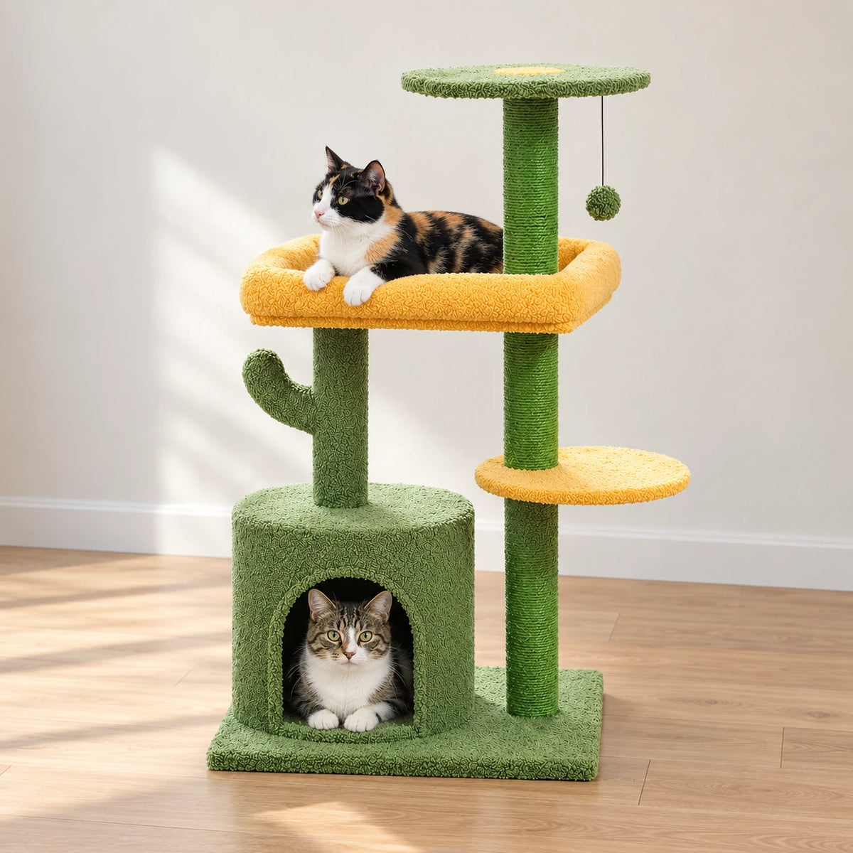 Arbre à Chat Cactus Design installé dans un salon lumineux