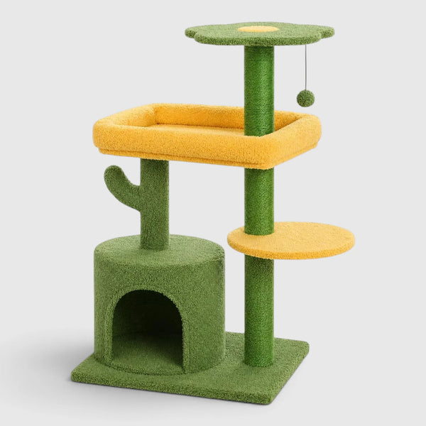 Arbre à Chat Cactus Design cactus à 4 niveaux avec niche et lit jaune