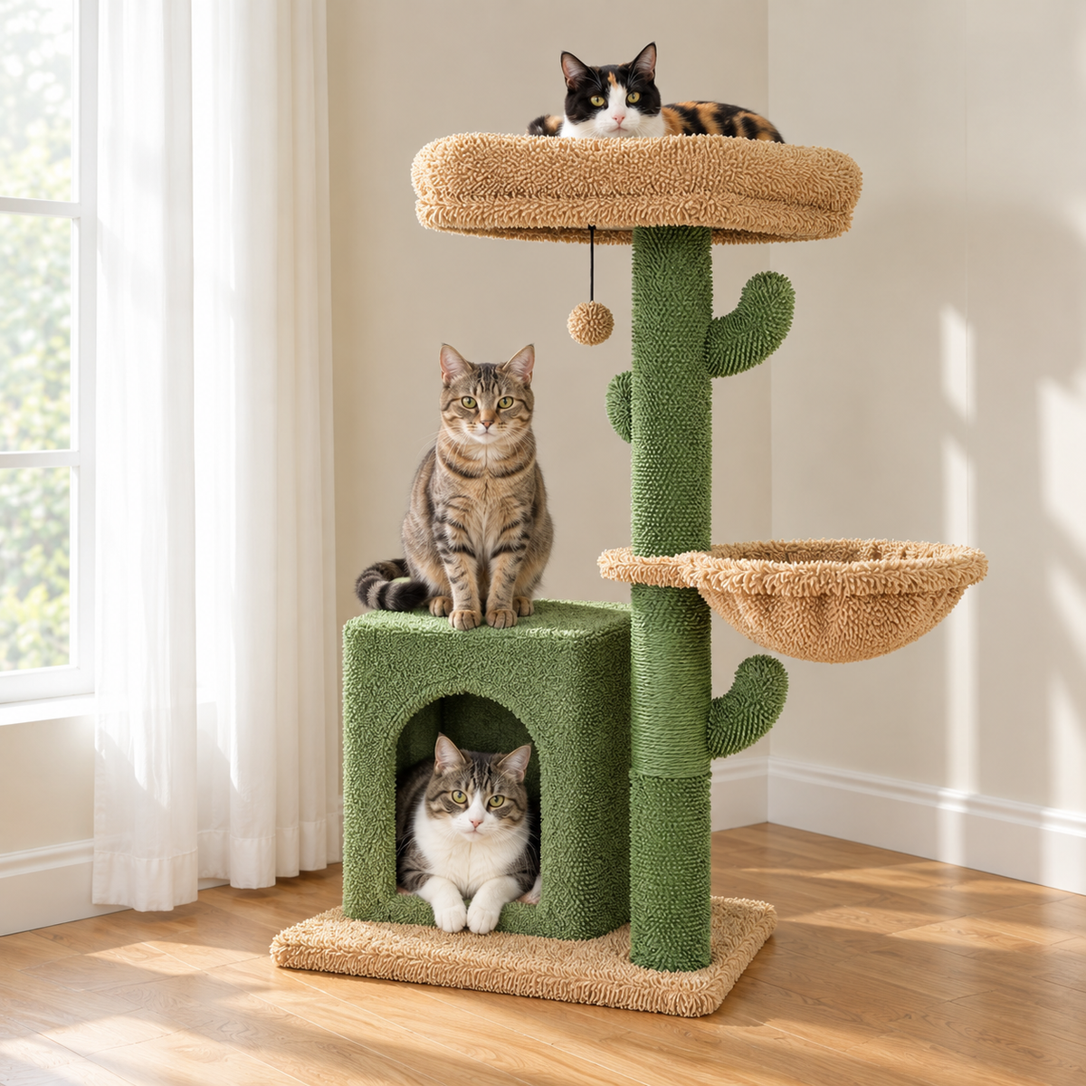 Arbre à Chat Cactus installé dans un salon lumineux
