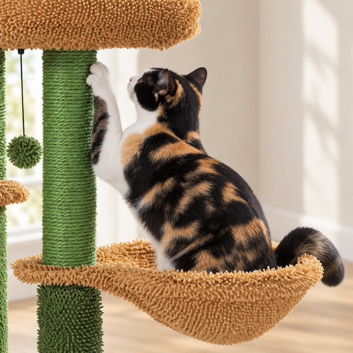 Chat faisant ses griffes sur l'arbre à Chat Cactus