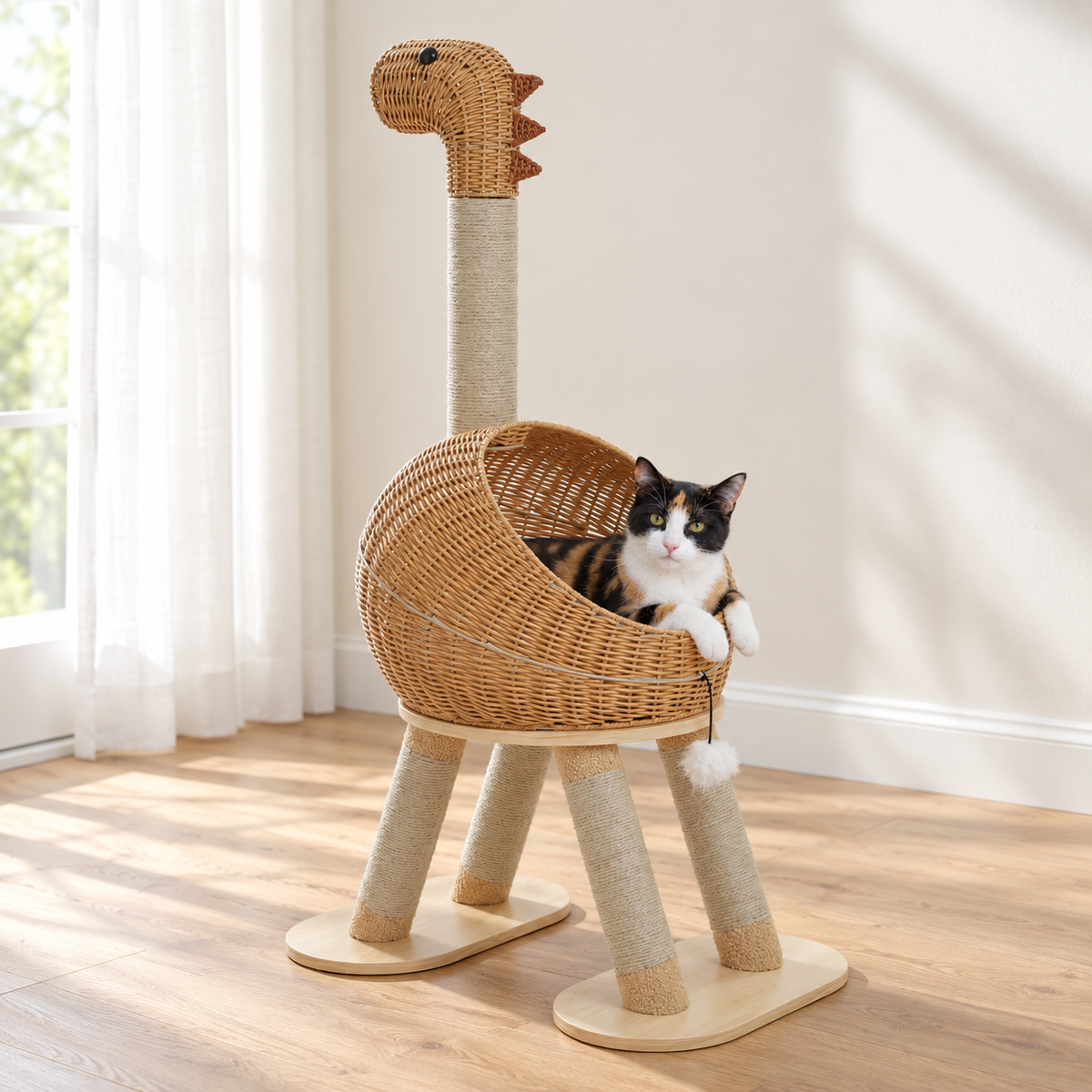 Arbre à Chat Dinosaure installé dans un salon lumineux