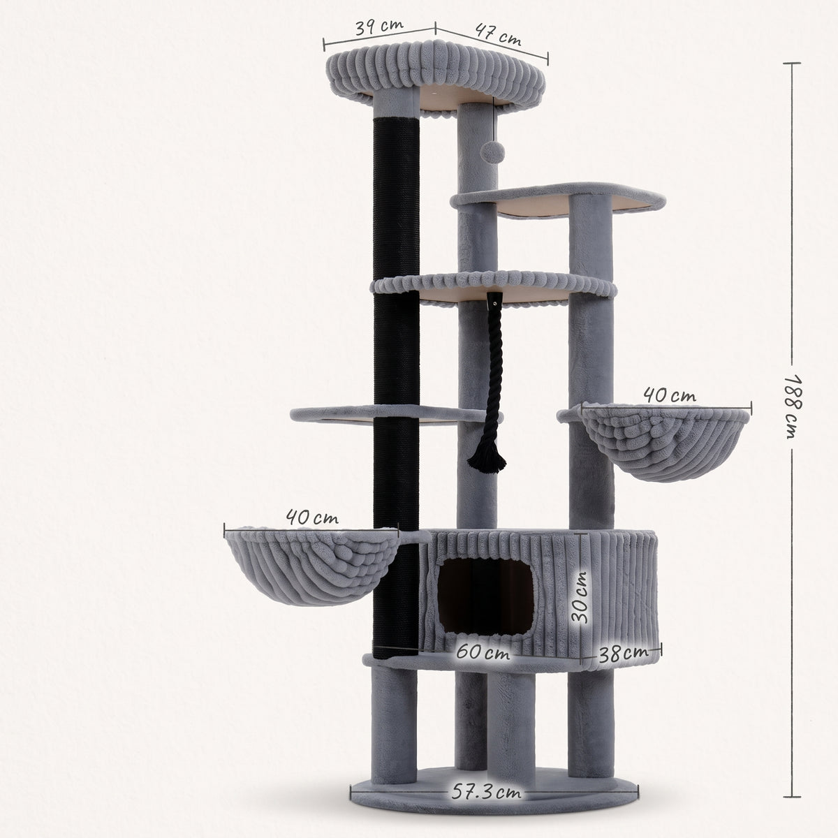 Schéma coté de l'arbre à Chat Géant avec toutes les dimensions