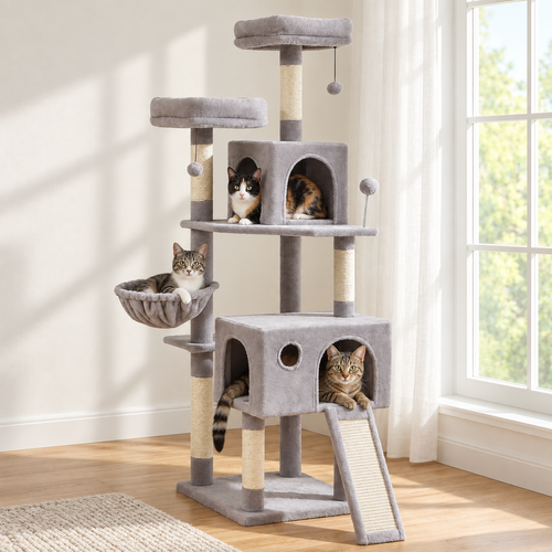 Arbre à Chat avec Hamac installé dans un salon lumineux