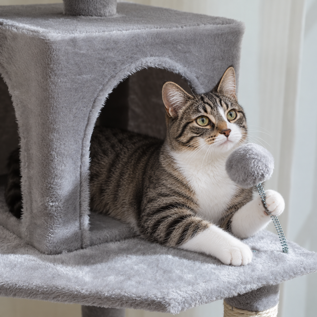 Chat installé dans la niche de l'arbre à Chat avec Hamac