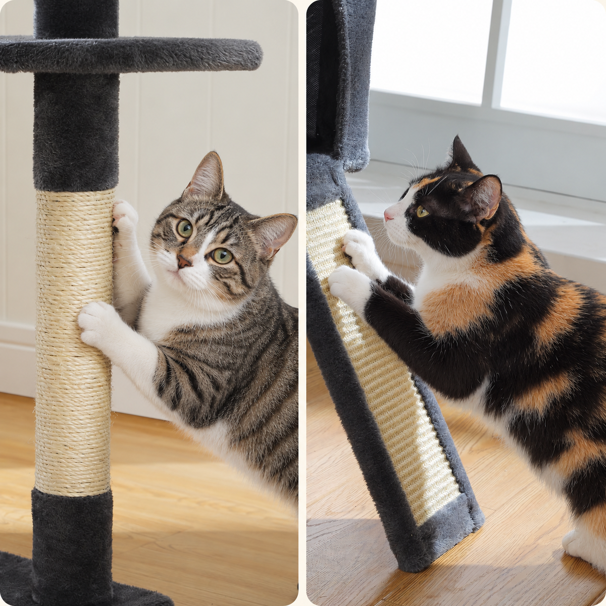 Chat faisant ses griffes sur l'arbre à Chat avec Hamac