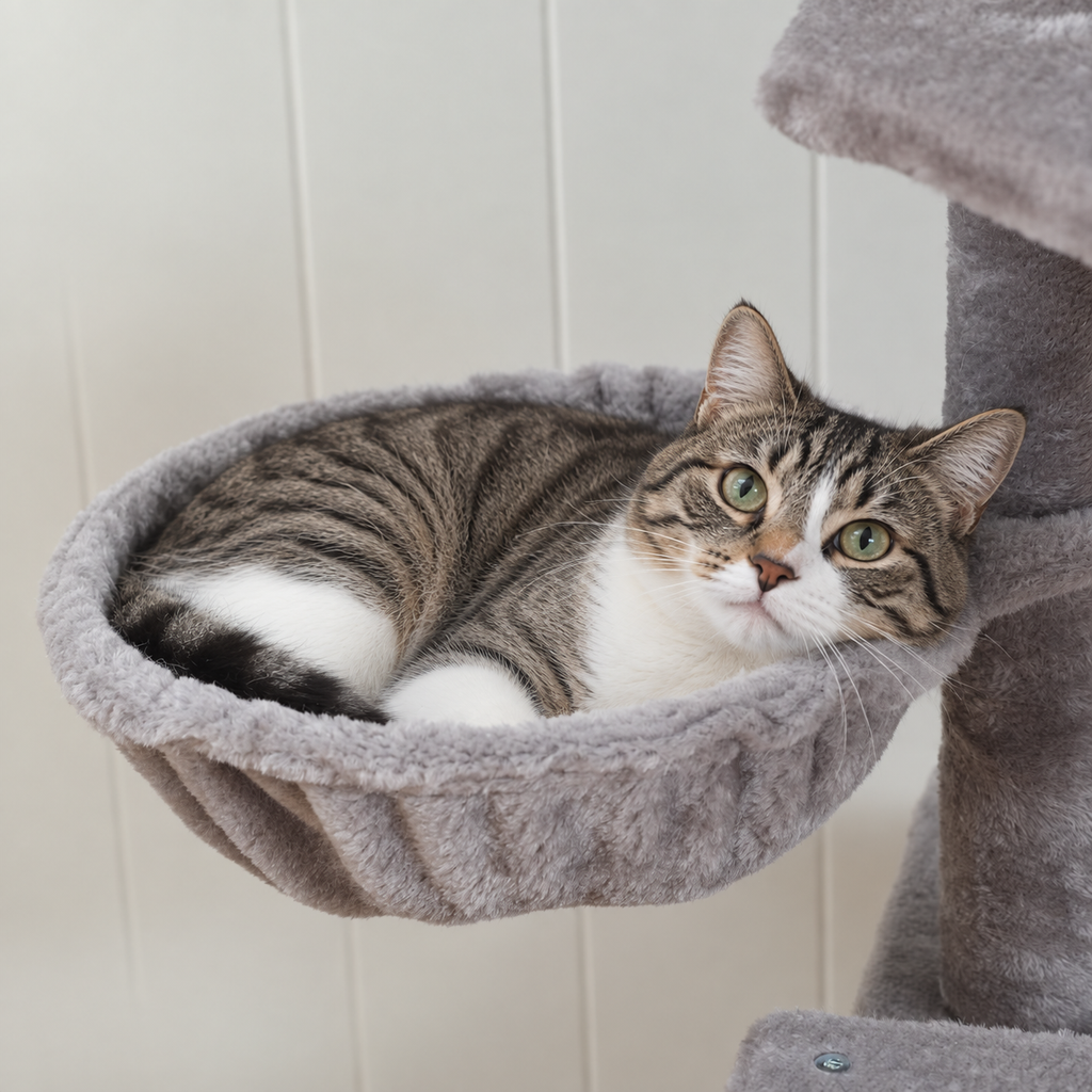 Chat couché dans le hamac de l'arbre à Chat avec Hamac