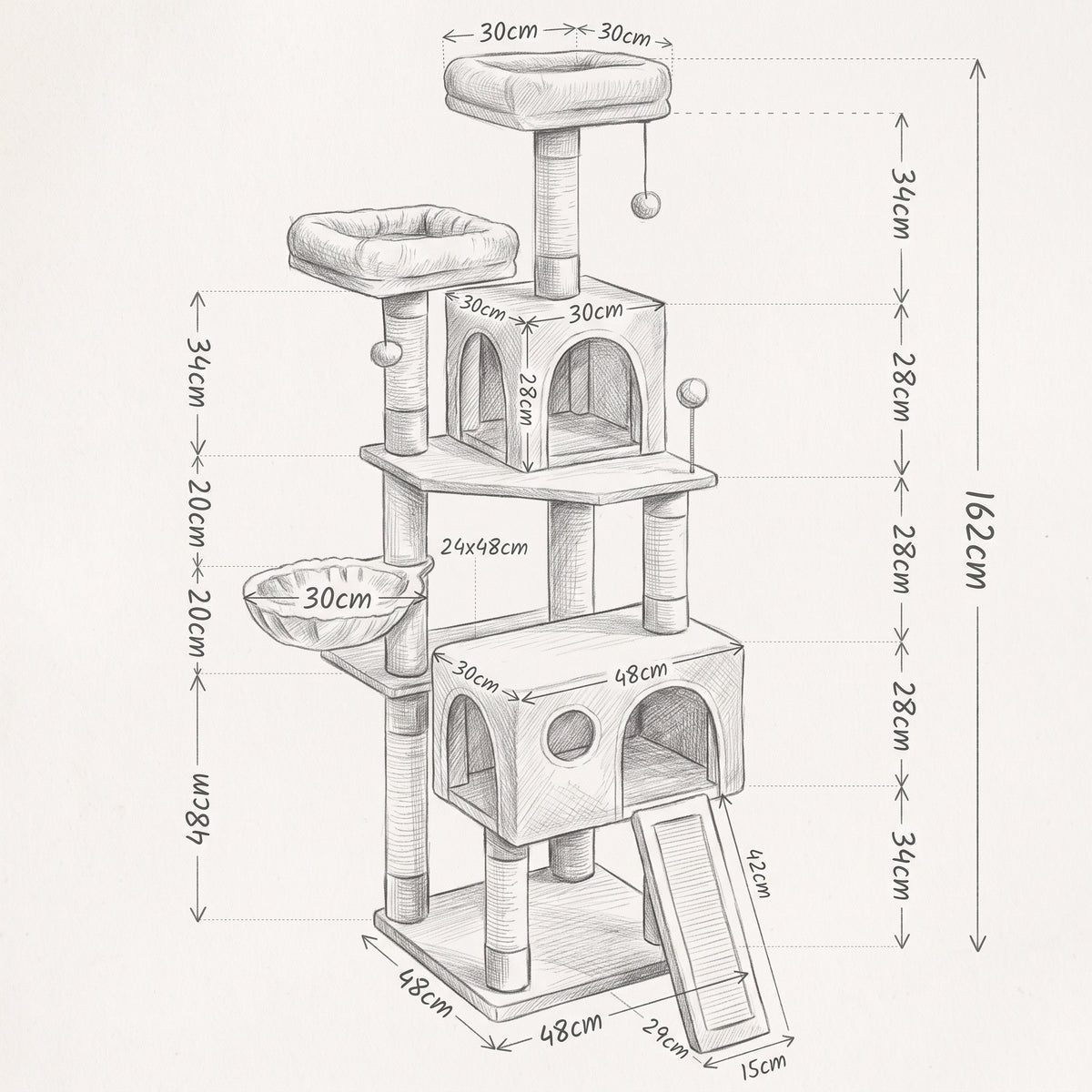 Schéma coté de l'arbre à Chat avec Hamac avec toutes les dimensions