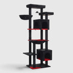 Grand Arbre à Chat Halloween de 175 cm noir et rouge avec araignée suspendue