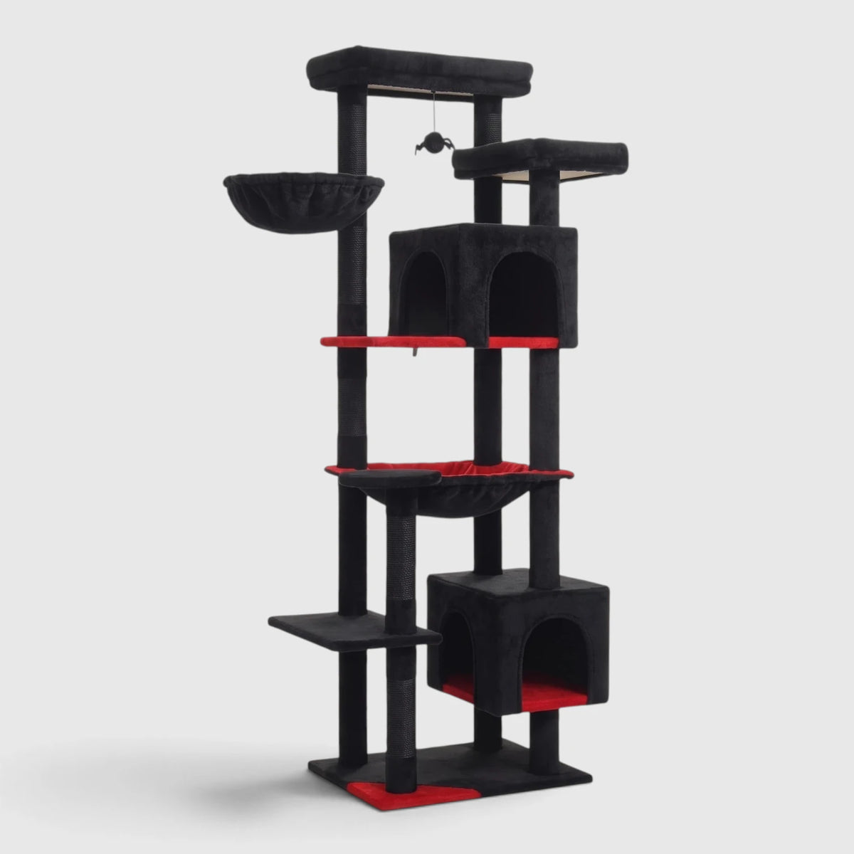 Grand Arbre à Chat Halloween de 175 cm noir et rouge avec araignée suspendue