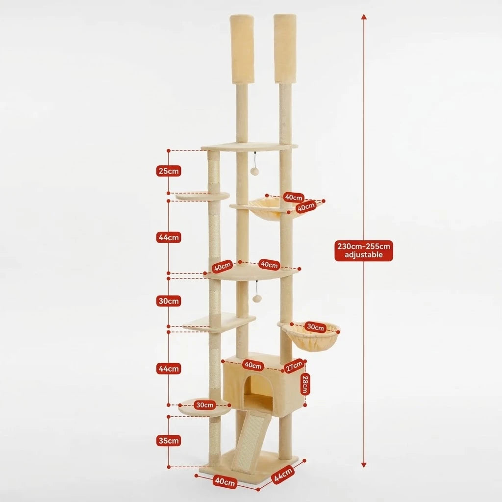 Schéma coté de l'arbre à Chat 250 cm avec toutes les dimensions
