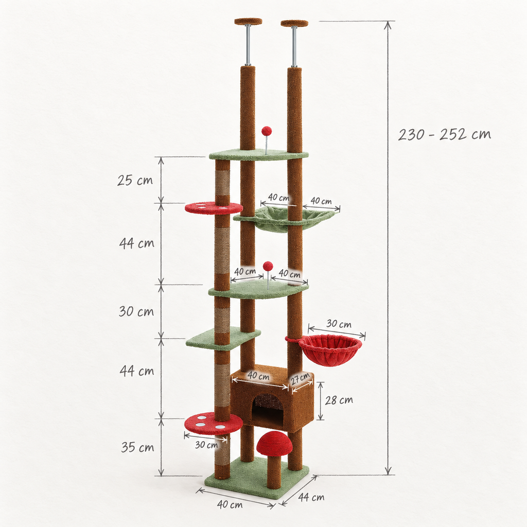 Schéma coté de l'arbre à Chat Champignon XXL avec toutes les dimensions