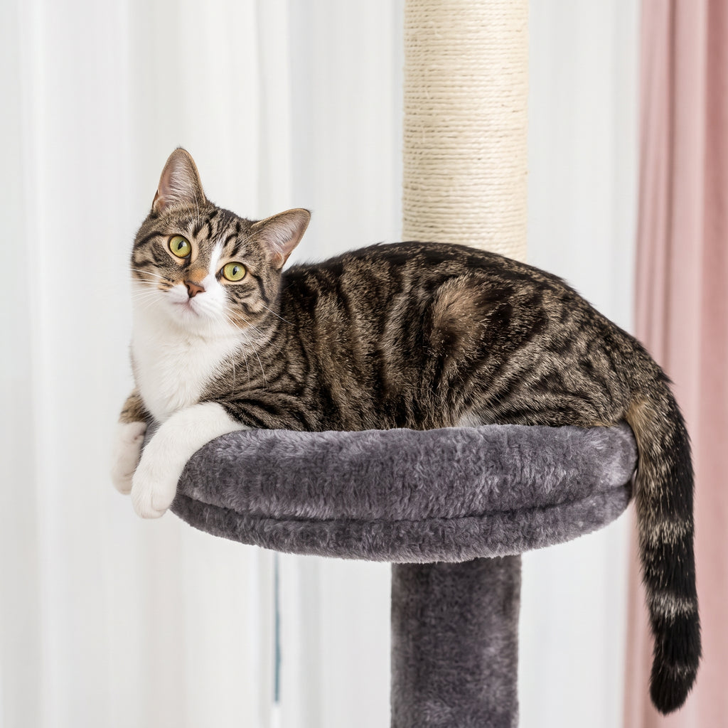 Chat couché sur une plateforme de l'arbre à Chat Plafond