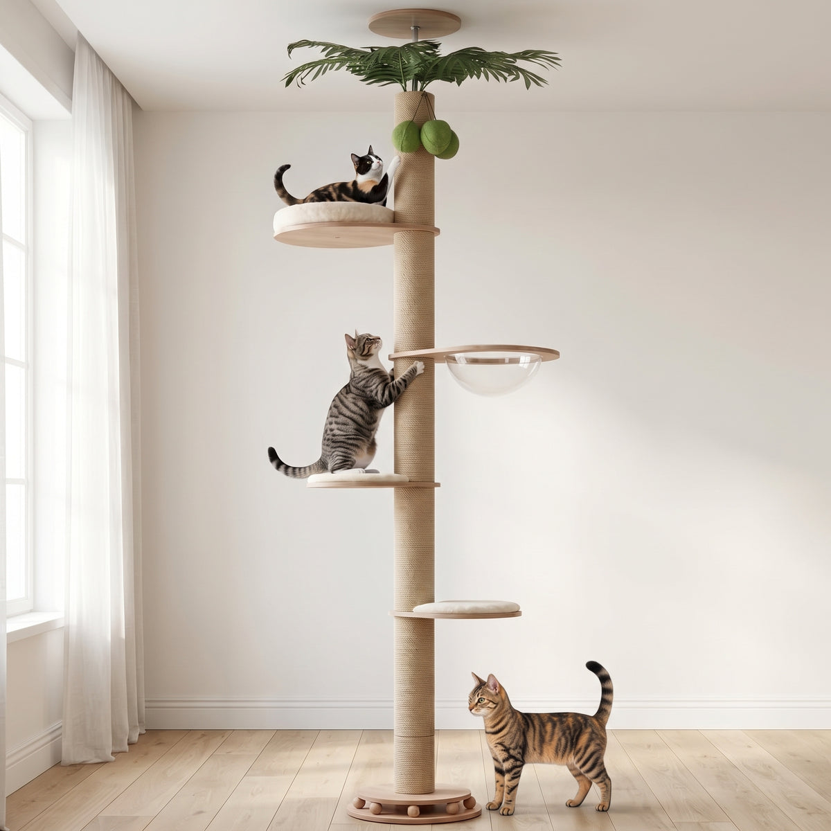 Arbre à Chat Palmier installé dans un salon lumineux