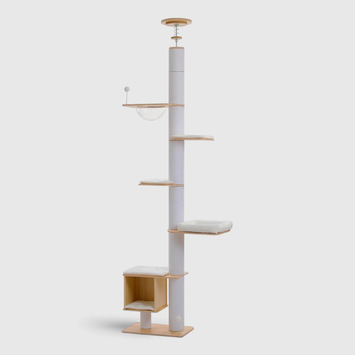 Arbre à Chat Design Luxe colonne blanche du sol au plafond avec niche cube