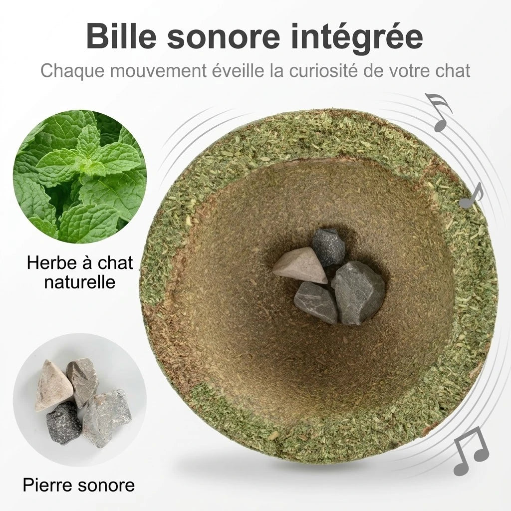 Pierre sonore intégrée à la boule herbe à chat