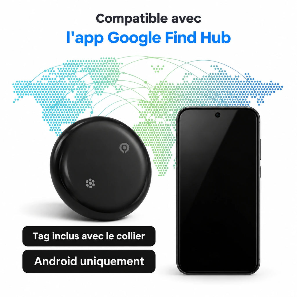 Collier localisation chat compatible Google Find Hub, Android uniquement, tag inclus