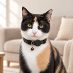 Chat noir et blanc portant le collier localisation noir