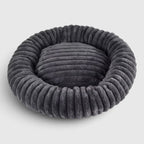 Panier rond chat gris foncé en peluche côtelée