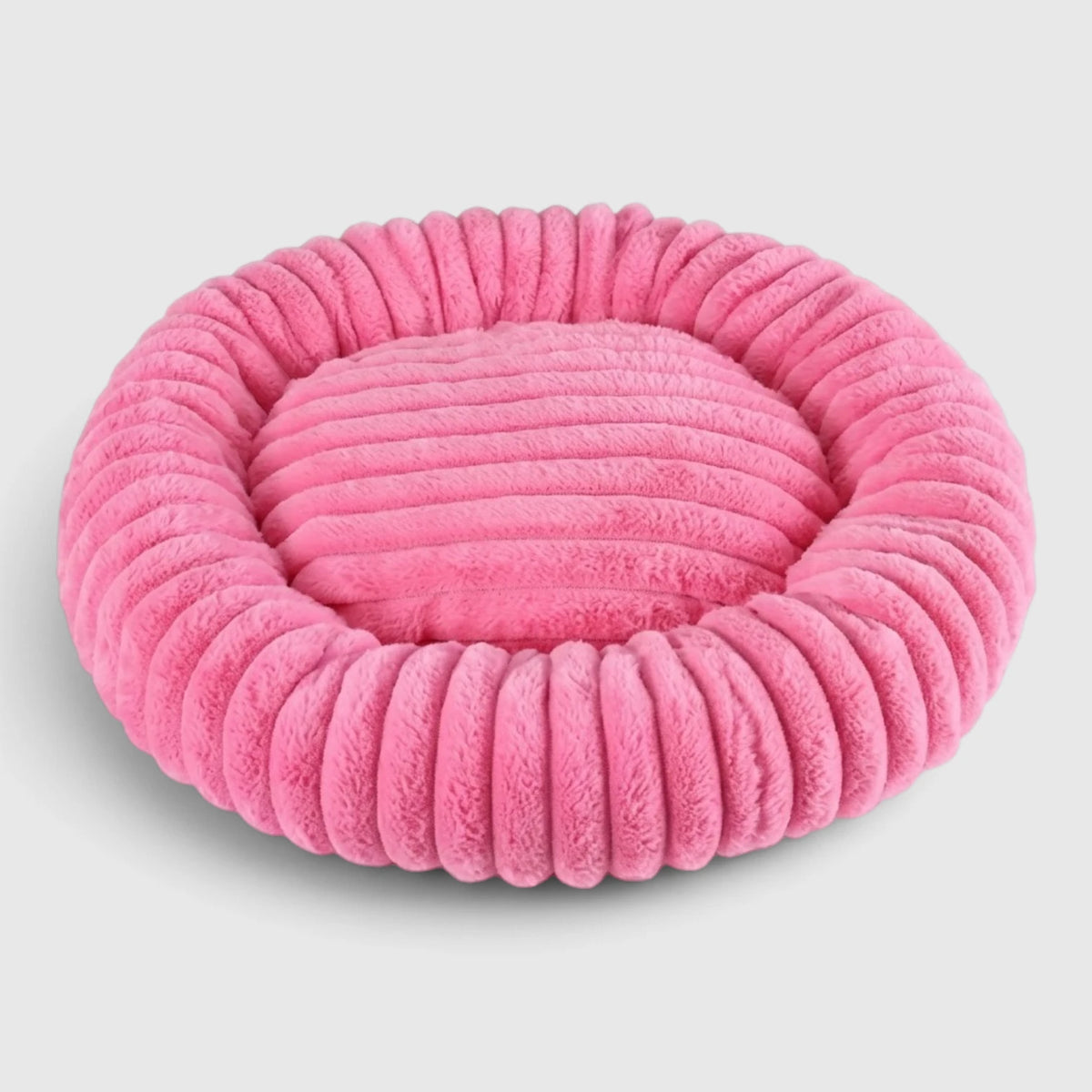 Panier rond chat rose en peluche côtelée