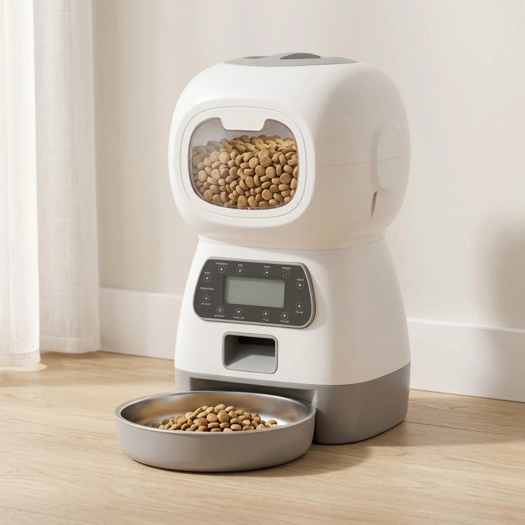 Distributeur de croquettes programmable rempli de croquettes